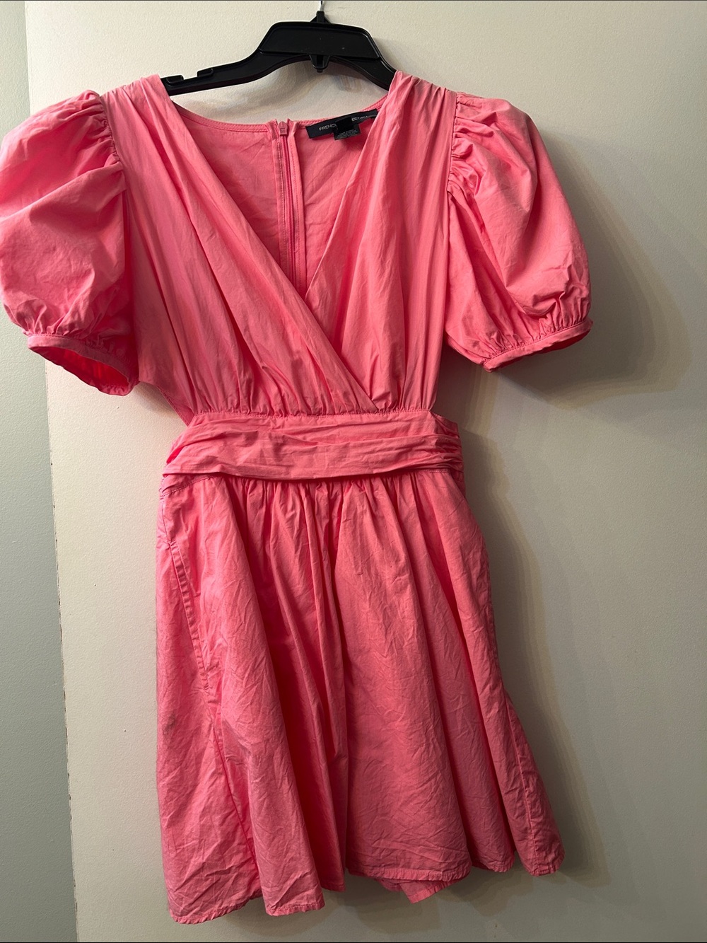 French Connection Hot Pink Puff-Sleeve Mini Dress With Cutouts